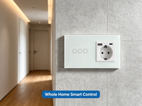 Interrupteur tactile intelligent WiFi UBARO 3 voies avec prise intelligente intégrée, panneau mural en verre trempé, indice de protection IP20, pour contrôle par application