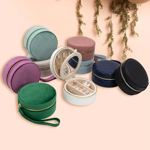 Vintage Retro Morandi Color Round Jewelry Organizer <b>Box</b> Hidden Double Layer Built-in Mirror <b>Mini</b> Portable Zipper Travel <b>Storage</b> - Product Image 6
