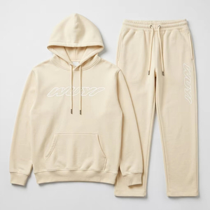 Women Men Tracksuit <b>Set</b> Custom Logo Heavyweight 400GSM Terry Streetwear Cream Oversized Hoodie and Baggy Joggers Two Piece <b>Set</b> - Product Image 4