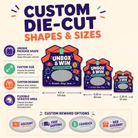 Carte promotionnelle à gratter et gagner de haute qualité, personnalisable en forme et taille, avec logo, impression sérigraphique écologique, pour récompenses instantanées