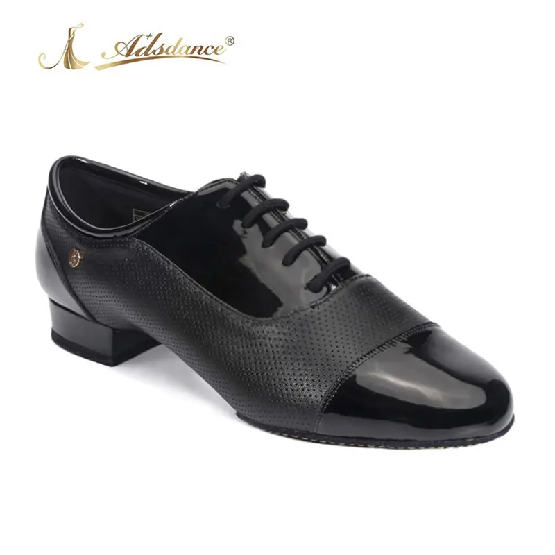 Adsdance A4029-0110 Basic Men's Black Patent+Perforated Standard Dance Shoe,Waltz,Tango,Viennese Waltz,Slow Foxtrot,Quickstep