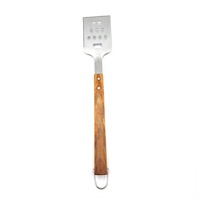 Spatules en métal pour la cuisson au barbecue camping, spatule à griller en acier inoxydable spatule à fente avec long manche en bois