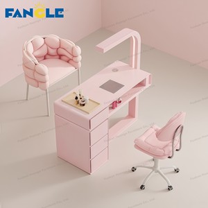 Mesa Doble Moderna Rosa para Manicura, Muebles para Salón <span class=keywords><strong>de</strong></span> Uñas, Suministros para Salón <span class=keywords><strong>de</strong></span> Belleza y Arte <span class=keywords><strong>de</strong></span> Uñas - Product Image 1