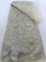Tissu brodé de fleurs en relief 3D avec perles pour robes de mariée et robes de soirée - Robes de mariée et tenues de soirée