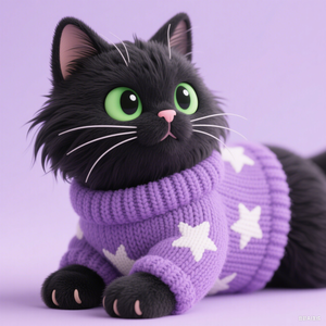 ODM personalizzabile morbido il gatto nero che indossa un maglione viola giocattolo graziosi animali di peluche rilassanti - Product Image 3