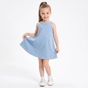 Robes pour Filles Boutique Bleu Ciel Tricotées avec Strass Brodés à la Main Coupe Évasée Communion Fête du Thé Séance Photo Printemps 4-14 Ans - Product Image 1
