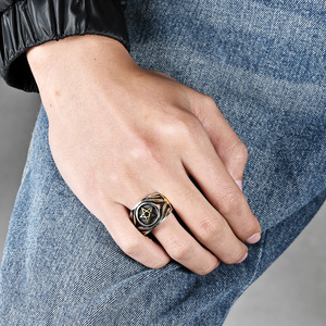 Men's Titanium Steel Pentagram <b>Ring</b> Steel And Gold Two Tone Star Shape Gift Jewelry - Product Image 1