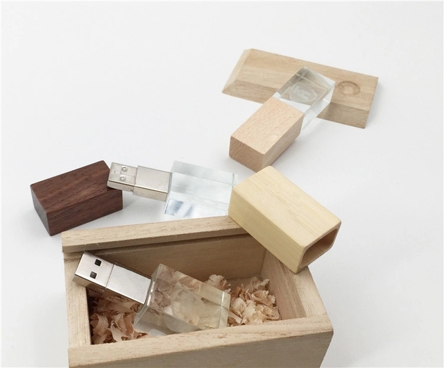 Custom Logo Wedding Gift Crystal Wooden USB 2.0 3.0 4GB 16GB 32GB 64GB Memory Flash Stick Pen Drive