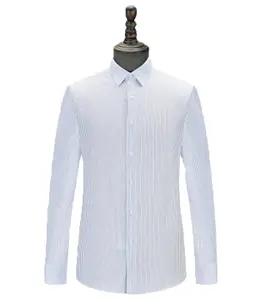 2024 최신 세련된 블루 스트라이프 남자의 꽃 무늬 원피스 셔츠 100% 면 니트 따뜻한 기능