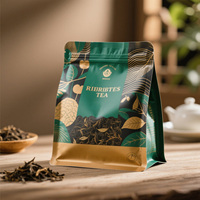 Sachet d'emballage de thé personnalisé imprimé en couleur, anti-odeur, en papier kraft de qualité alimentaire, à fond plat, avec fermeture éclair et fenêtre