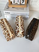 Rétro Mode Léopard Velours Côtelé Imprimé Écologique Trousse Étudiant Grande Capacité Papeterie Portable Rouge À Lèvres