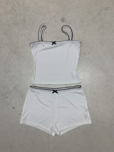 Ins Pure <b>Sexy</b> Style Bow Decor Lace Trim Home Wear Cami Top Summer Versatile Casual Slim Fit Shorts Two Piece <b>Set</b> - Product Image 4
