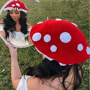 Gorro de punto con volantes hecho a mano con volantes, pescador inspirado en el Anime, gorro de hongo de ganchillo <span class=keywords><strong>Amanita</strong></span> para mujer - Product Image 2