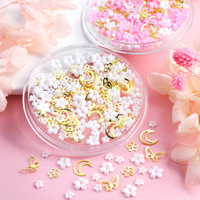 Résine 3D Blanc/Rose 5 Pétales Fleurs Nail Décoration Métallique Couleur Papillon Lune Nail Art Accessoires