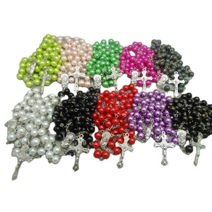 Il rosario di perle imitazione da 8mm rende la collana con perline a croce pendenti per la <span class=keywords><strong>preghiera</strong></span> cristiana del cattolicesimo della chiesa - Product Image 1