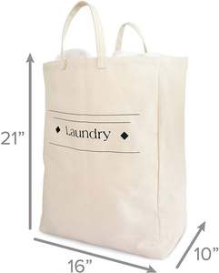 Sac à linge en toile de coton naturelle avec cordon de serrage, grand rangement pliable et rétractable pour vêtements et jouets, rangement facile - Product Image 1