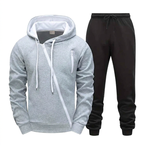 Sweat-shirt à capuche gris pour homme avec bordure rouge et poches latérales, coupe-vent, respirant, vêtements décontractés d'hiver - Product Image 2