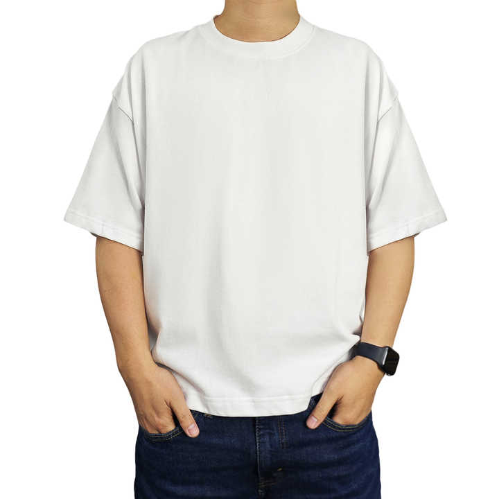 Custom Men's Blank Box Cut Tee T Shirt 240 300 Gsm Heavyweight Cotton