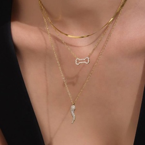 Nuevo Conjunto <span class=keywords><strong>de</strong></span> Joyería <span class=keywords><strong>de</strong></span> Moda <span class=keywords><strong>para</strong></span> Mujer, Collar y Pulsera <span class=keywords><strong>de</strong></span> Doble Capa con Hueso <span class=keywords><strong>de</strong></span> Perro Cornicello, Chapado en Oro, Acero Inoxidable, con Circonita 5A - Product Image 4
