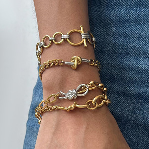 Pulsera de cadena anudada en tono dorado y plateado, diseño geométrico, regalo de joyería unisex - Product Image 3