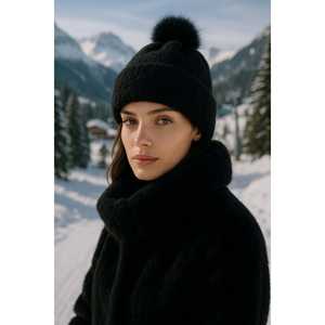 Gorro de Lana Blanco Importado con Forro de Lana y Pompón, Accesorio para Esquí y Nieve BERE1136 - Product Image 4