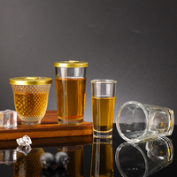 Verre à shot en verre transparent avec couvercle en métal doré, plusieurs styles, petit verre à boire pour bar, fête, maison, vin, whisky, service de boissons