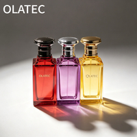 Elegante Botella de Perfume Recargable Minimalista Moderna de 50ml/100ml, de Vidrio de Color con Atomizador, Caja de Regalo y Empaque con Logotipo Personalizado