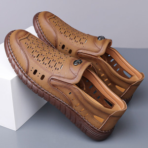 White Leather Loafers Slip-On Breathable Hollow-Out Soft Sole Men's Casual Shoes Summer Driving Shoes - Product Image 2