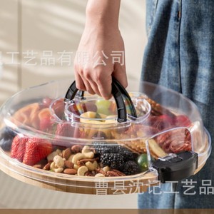 Wooden Covered <b>Snack</b> <b>Tray</b> With Lid Compartmentalized For Picnic Breakfast Cheese Steak Serving - Product Image 3