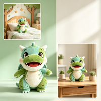 Peluche Dragon de la Forêt Verte, Adorable Jouet en Peluche Dinosaure de Dessin Animé avec Imprimé Végétal, Cadeau Surprise Quotidien pour Amis