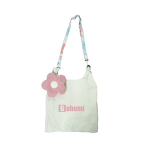 Custom <b>Foldable</b> Reusable Shopping Tote <b>Bag</b> with Detachable Adjustable Shoulder Strap & Cute Flower Pendant storage <b>bag</b> - Product Image 1