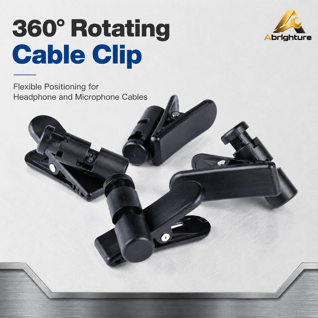 360 Degree Rotating Cable Clip Black PE Headphone and Microphone Cord Clip for Shirt Collar Lapel Office Studio Broadcast Use