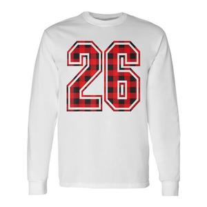Maglietta a maniche lunghe natalizia a quadri rossi numero 26, stile jersey unisex - Product Image 1