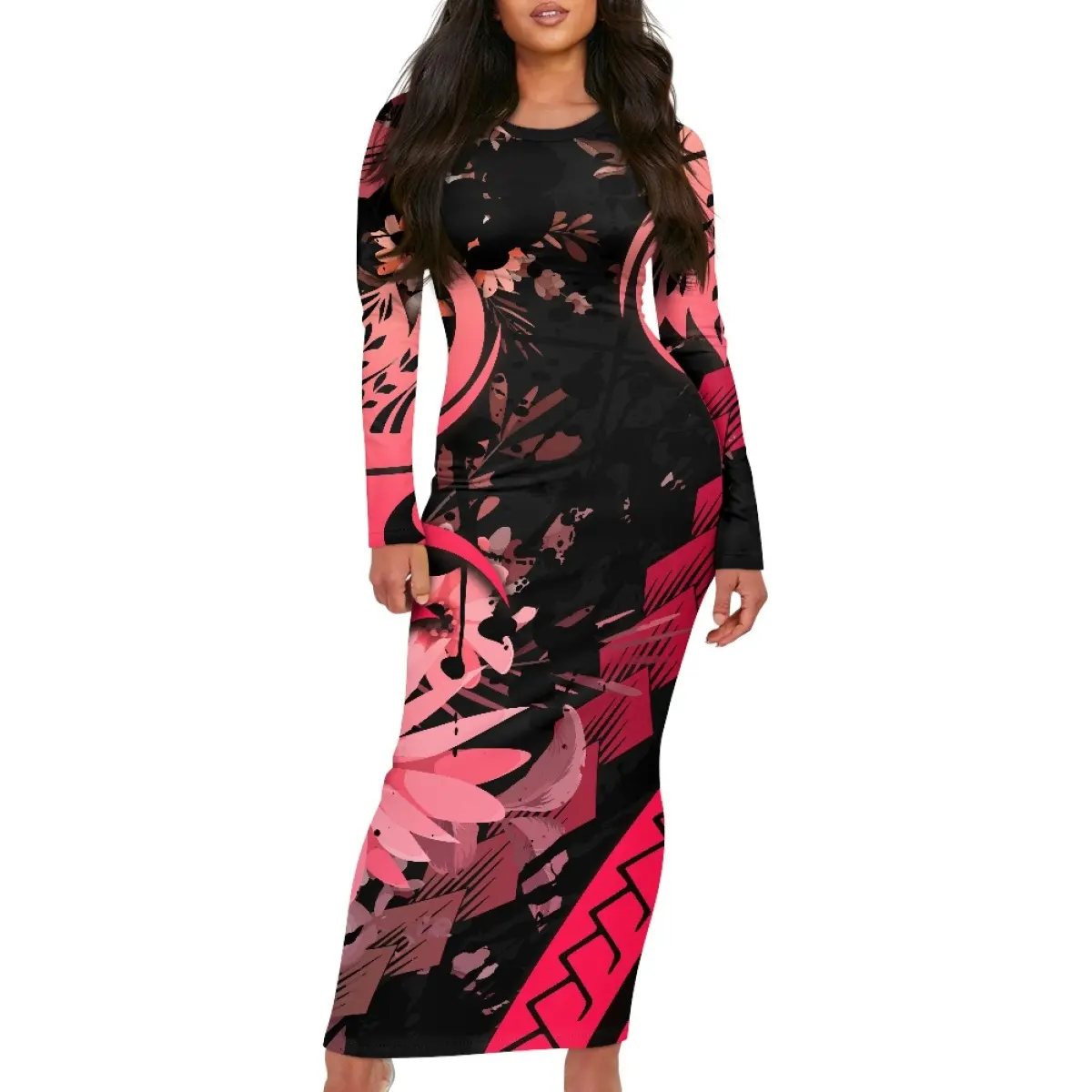 Outono Personalizado Fino Manga Longa Bodycon Vestido Dropshipping Roupas Mulheres Sexy Plus Size Commuter O-neck Lady Elegante Streetwear