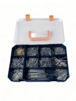 Kit de 1470 clous en acier avec boîte en PP, clous galvanisés à tête plate et à anneau, sans tête, pour le travail du bois et la construction