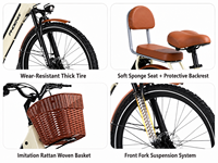 Vélo de montagne électrique pour femme, 24/26 pouces, cadre bas, 7 vitesses, freins à disque, batterie dissimulée, moteur moyeu arrière sans balais, lithium
