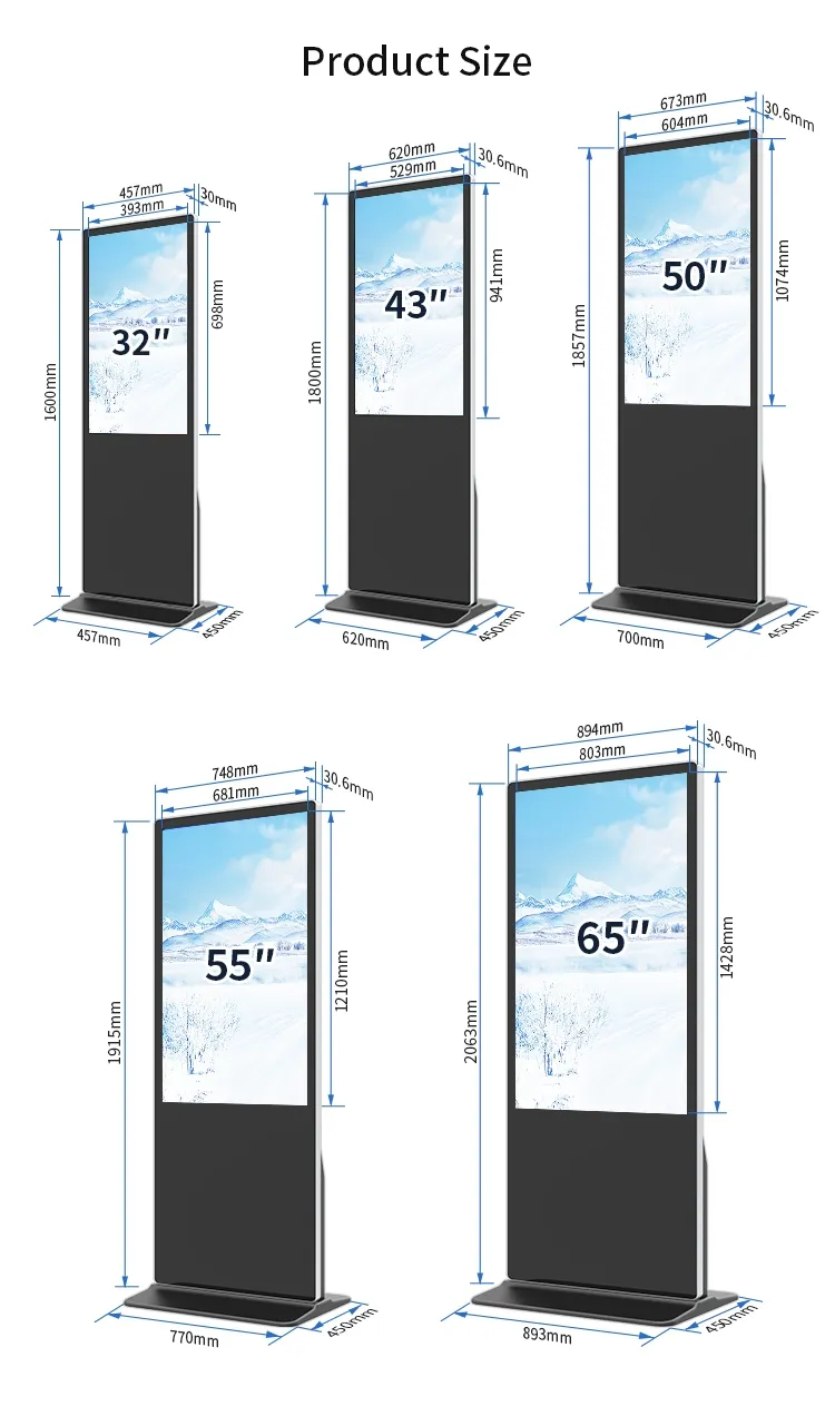 Hussuda papan reklame Digital berdiri lantai papan reklame Digital iklan Lcd sistem ganda 43 ''55'' 65 ''75'86''