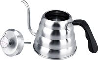 Bouilloire à café à bec de cygne en acier inoxydable 1200 ml, écologique, moderne, pour café filtre, avec thermomètre, finition miroir argentée