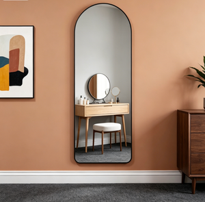 Espejo de cuerpo entero de lujo moderno con arco retro francés, marco de madera engrosado con diseño tallado, soporte de vidrio de alta calidad personalizado - Product Image 1