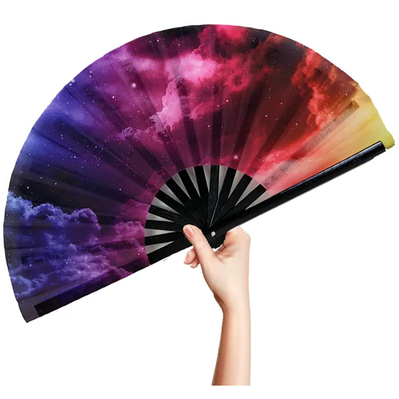 Large Size Chinese Japanese Kung Fu Rave Clack Bamboo Folding Fan for Party Music Festival Club Event Party Dance Perform