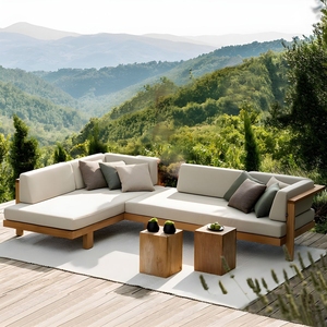 Canapé d'extérieur moderne de luxe en teck massif en forme de U pour la maison, la cour, le patio, le jardin, ensemble polyvalent de meubles de salon - Product Image 2