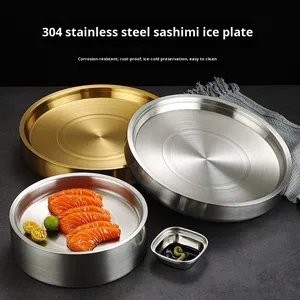 Plato Redondo de Acero Inoxidable 304 para Sashimi, Estilo Japonés, Bandeja Especial para Salmón, Sushi y Mariscos, Apta para <span class=keywords><strong>Microondas</strong></span> y con Aislamiento Térmico - Product Image 2