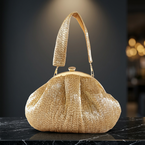 Sac de soirée de haute qualité, très demandé sur le marché européen, fait main, avec des perles de verre dorées, broderie élégante, forme unique, avec bandoulière - Product Image 3