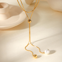 Collier lariat H&C classique en acier inoxydable avec perles coulissantes, chaîne serpent fine plaquée or, collier ajustable en Y avec perles pour femme