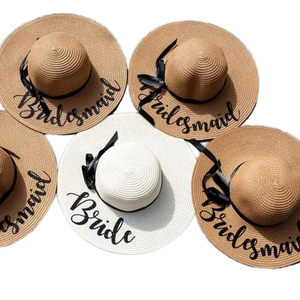 뜨거운 판매 리본 자수 비치 보터 스타일 신부와 처녀 파티 장식 선물 조정 가능한 밀짚 태양 모자 - Product Image 1