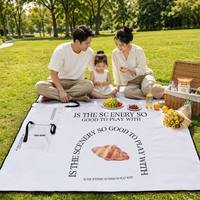 Manta de Picnic Blanca con Estampado de Croissants, Impermeable, Plegable, de Oxford, con Bolsillo de Almacenamiento