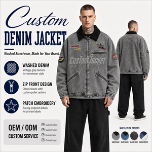 Chaqueta Vaquera Personalizada para Hombre, con Cierre, Estilo Urbano, Chaqueta de Trabajo con Parches Bordados, Chaqueta Vaquera de Algodón Oversize, Fabricante - Product Image 2