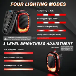 Wireless Bicycle Rear Light USB-C Rechargeable Smart Anti Theft Bike Taillight Alarm With Loud Horn Cycling Back Light