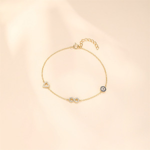 Nuovo bracciale in argento Sterling 925 figura otto con <span class=keywords><strong>nodo</strong></span> e cuore placcato in oro con zircone gioielli alla moda per le donne - Product Image 2