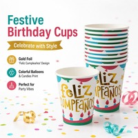 Gobelets en papier dorés « Feliz Cumpleanos » de haute qualité pour anniversaire, vente en gros, écologiques et jetables pour fêtes